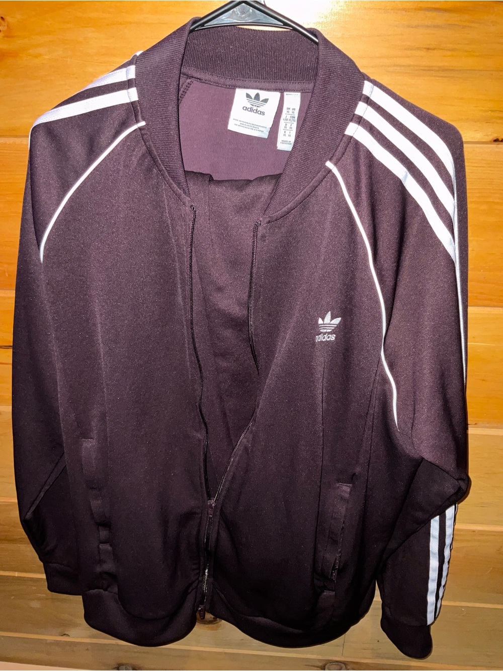 adidas Maroon Track Jacket with White Stripes
